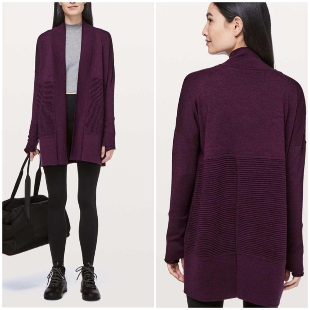 Lululemon Sit In Lotus Wrap II Plum Purple Merino Wool Knit Size 2
